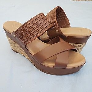 Women's Brown Wedge Slide Sandals